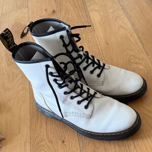 White Doc Martens Lace-Up Boots with Black Trim